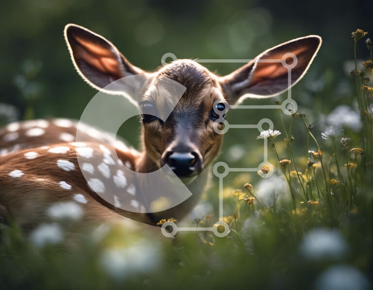 Intra Συλλεκτικό Ξύλινο Παζλ Plywood  4mm - Μικρά ελάφια που αναπαύονται στο γρασίδι με τις μαργαρίτες Σε Ξύλινο Κουτί - Διαστάσεις: 10x10 cm – 25 κομμάτια