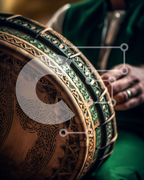 Intra Συλλεκτικό Ξύλινο Παζλ Plywood  4mm - Κοντινό πλάνο χεριών που παίζουν περίπλοκα διακοσμημένο τύμπανο Σε Ξύλινο Κουτί - Διαστάσεις Puzzle: 10x10 cm – 25 κομμάτια