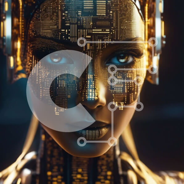 Intra Συλλεκτικό Ξύλινο Παζλ Plywood  4mm - Φουτουριστικό ρομποτικό πρόσωπο με μοτίβα κυκλωμάτων Σε Ξύλινο Κουτί - Διαστάσεις Puzzle: 10x10 cm – 25 κομμάτια