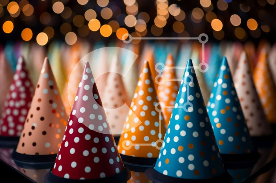 Intra Συλλεκτικό Ξύλινο Παζλ Plywood  4mm - Ζωντανά καπέλα για πάρτι με πουά για εορταστικές γιορτές Σε Ξύλινο Κουτί - Διαστάσεις: 10x10 cm – 25 κομμάτια