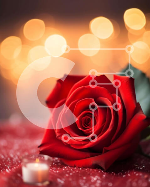 Intra Συλλεκτικό Ξύλινο Παζλ Plywood  4mm - Μονό κόκκινο τριαντάφυλλο με κερί στο τραπέζι Σε Ξύλινο Κουτί - Διαστάσεις Puzzle: 10x10 cm – 25 κομμάτια