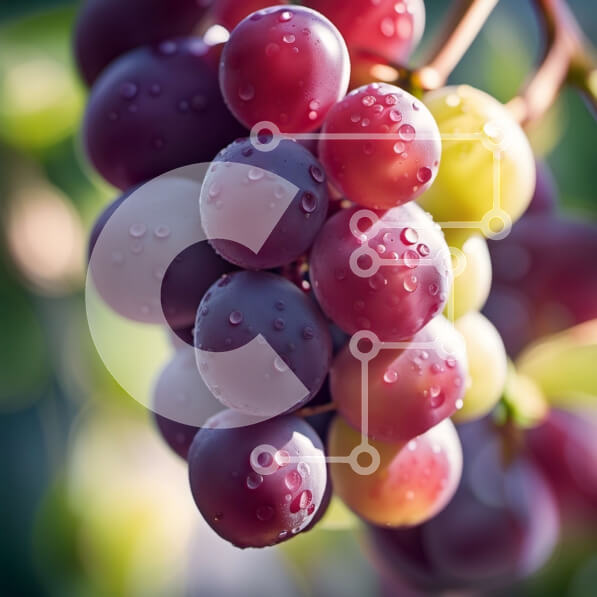 Σετ των 2 Intra Συλλεκτικό Ξύλινο Παζλ Plywood  4mm - Φρέσκα και ζουμερά κόκκινα σταφύλια σε ένα κλήμα με σταγονίδια νερού Σε Ξύλινο Κουτί - Διαστάσεις: 10x10 cm – 25 κομμάτια