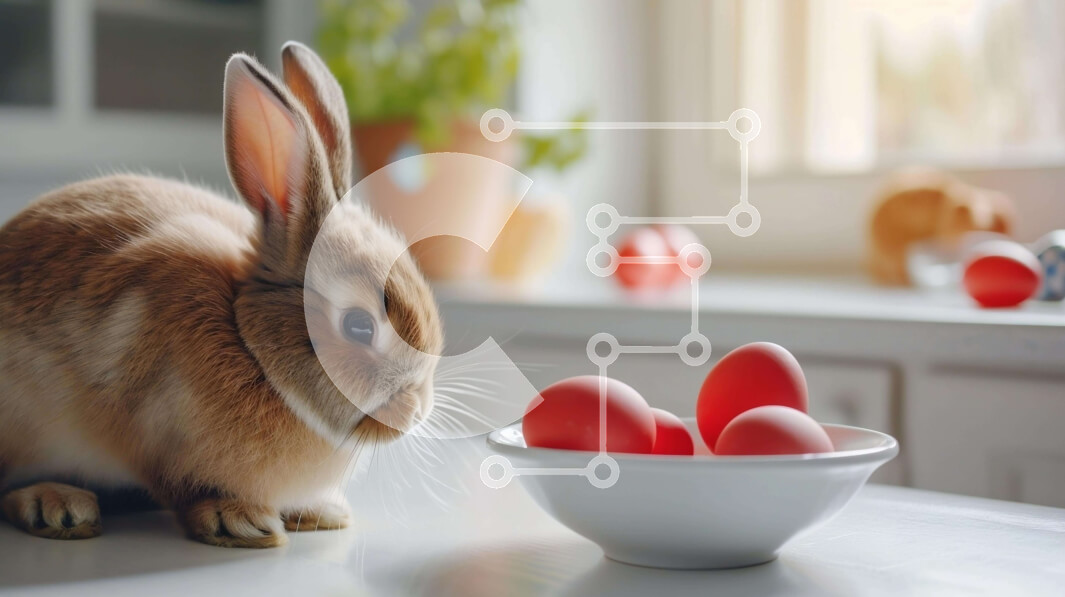 Intra Συλλεκτικό Ξύλινο Παζλ Plywood  4mm - Πασχαλινό λαγουδάκι με κόκκινα αυγά στον πάγκο της κουζίνας Σε Ξύλινο Κουτί - Διαστάσεις: 10x10 cm – 25 κομμάτια