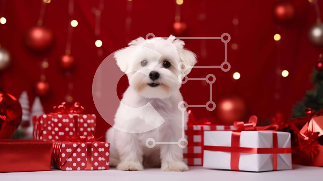 Intra Συλλεκτικό Ξύλινο Παζλ Plywood  4mm - Εορταστική συνεδρίαση λευκού σκύλου με δώρα και χριστουγεννιάτικο δέντρο Σε Ξύλινο Κουτί - Διαστάσεις: 10x10 cm – 25 κομμάτια