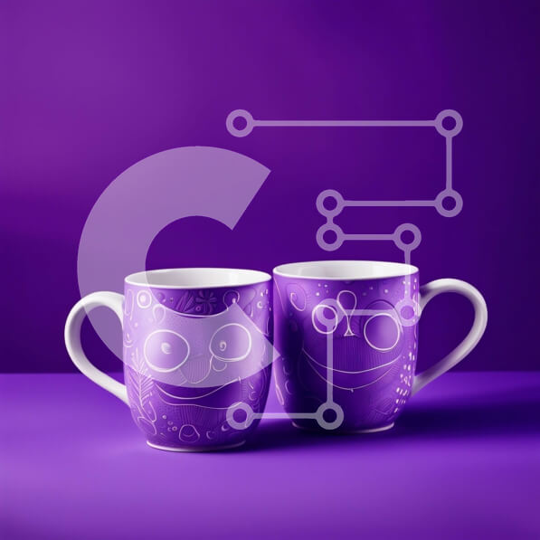 Intra Συλλεκτικό Ξύλινο Παζλ Plywood  4mm - Αξιολάτρευτες μωβ κούπες χαμογελαστού προσώπου για ένα χαρούμενο πρωινό Σε Ξύλινο Κουτί - Διαστάσεις: 10x10 cm – 25 κομμάτια