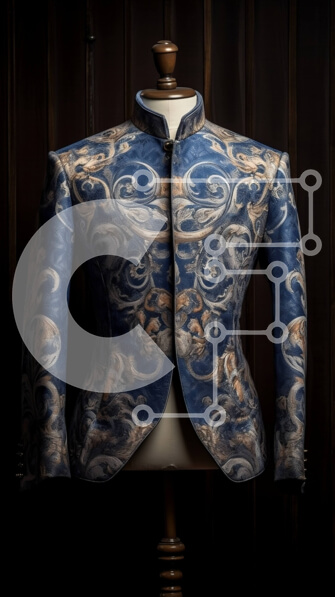 Intra Συλλεκτικό Ξύλινο Παζλ Plywood  4mm - Εκπληκτικό μπλε και χρυσό μπουφάν με λουλούδια σε μανεκέν Σε Ξύλινο Κουτί - Διαστάσεις Puzzle: 10x10 cm – 25 κομμάτια