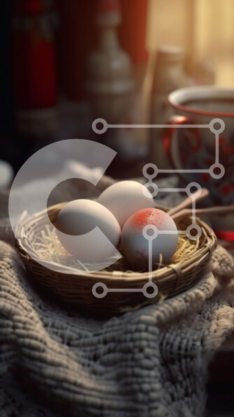 Intra Συλλεκτικό Ξύλινο Παζλ Plywood  4mm - Όμορφη εικόνα των αυγών σε ένα καλάθι σε μια χιονισμένη μέρα Σε Ξύλινο Κουτί - Διαστάσεις: 10x10 cm – 25 κομμάτια