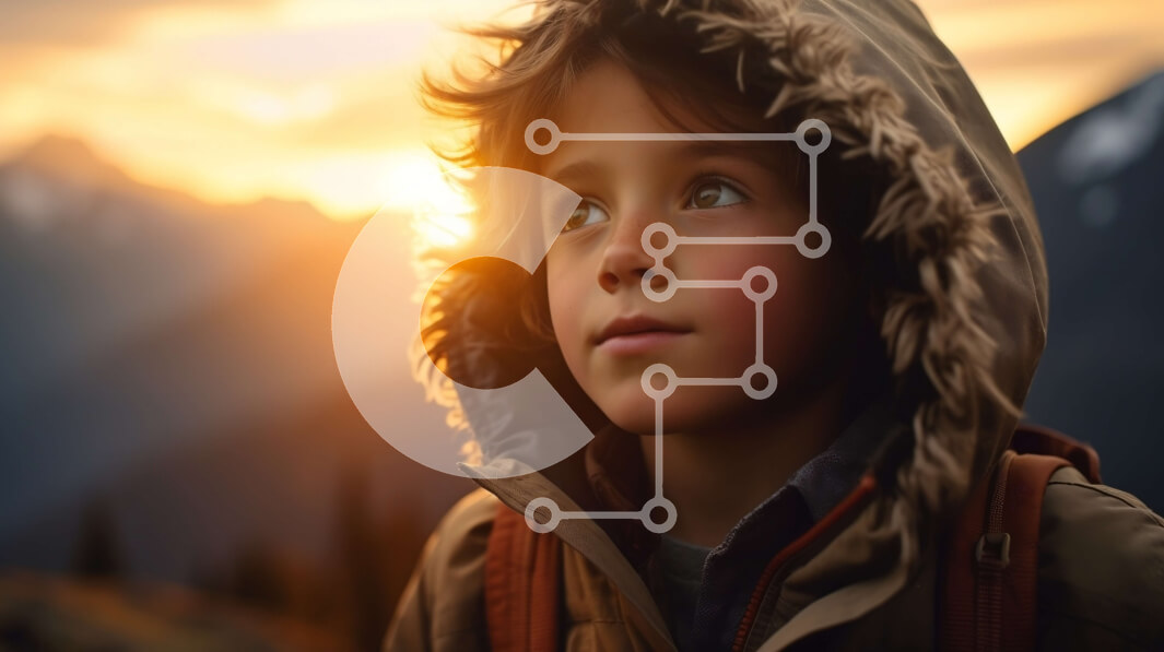 Intra Συλλεκτικό Ξύλινο Παζλ Plywood  4mm - Ειρηνική και στοχαστική εικόνα ενός αγοριού με φούτερ με κουκούλα με ορεινό φόντο Σε Ξύλινο Κουτί - Διαστάσεις: 10x10 cm – 25 κομμάτια