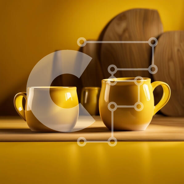 Σετ των 2 Intra Συλλεκτικό Ξύλινο Παζλ Plywood  4mm - Όμορφη εικόνα δύο κίτρινων κούπες σε ένα ρουστίκ ξύλινο τραπέζι Σε Ξύλινο Κουτί - Διαστάσεις: 10x10 cm – 25 κομμάτια