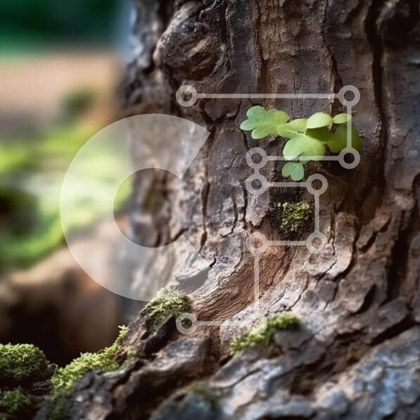 Intra Συλλεκτικό Ξύλινο Παζλ Plywood  4mm - Όμορφη εικόνα ενός φυτού που αναπτύσσεται σε κορμό δέντρου σε ένα δάσος Σε Ξύλινο Κουτί - Διαστάσεις: 10x10 cm – 25 κομμάτια