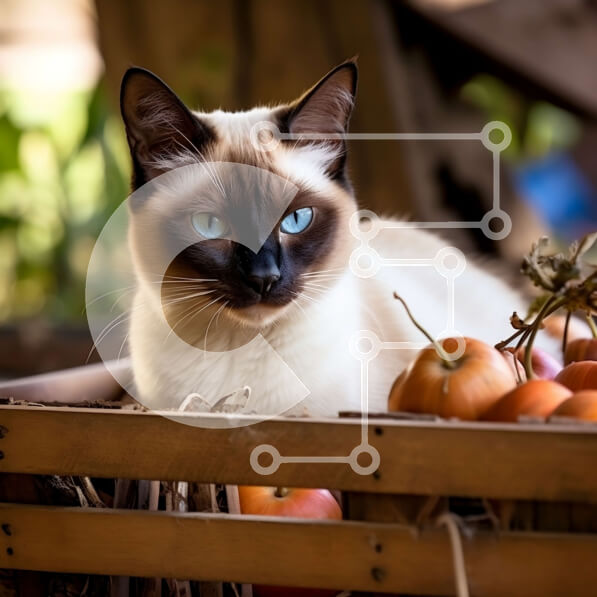 Intra Συλλεκτικό Ξύλινο Παζλ Plywood  4mm - Αξιολάτρευτη σιαμαία γάτα σε ξύλινο τελάρο με φρέσκα μήλα Σε Ξύλινο Κουτί - Διαστάσεις: 10x10 cm – 25 κομμάτια