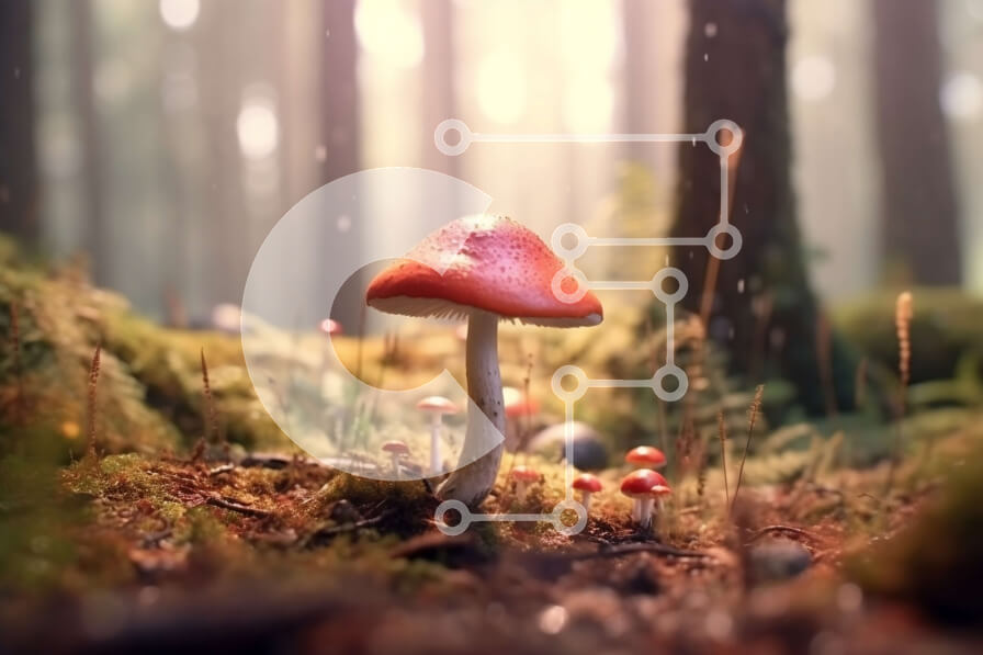 Intra Συλλεκτικό Ξύλινο Παζλ Plywood  4mm - Όμορφη εικόνα ενός κόκκινου μανιταριού σε ένα δάσος με βρύα και δέντρα Σε Ξύλινο Κουτί - Διαστάσεις: 10x10 cm – 25 κομμάτια