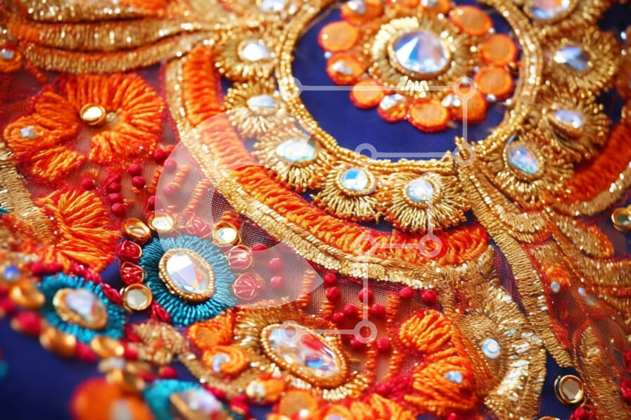 Intra Συλλεκτικό Ξύλινο Παζλ Plywood  4mm - Εκπληκτική πορτοκαλί και χρυσή Lehenga με περίπλοκα κεντήματα και χάντρες Σε Ξύλινο Κουτί - Διαστάσεις Puzzle: 10x10 cm – 25 κομμάτια