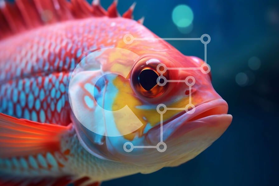 Σετ των 2 Intra Συλλεκτικό Ξύλινο Παζλ Plywood  4mm - Κοντινή όψη ενός λαμπερού κόκκινου ψαριού με μεγάλα μάτια και μακρύ ρύγχος Σε Ξύλινο Κουτί - Διαστάσεις: 10x10 cm – 25 κομμάτια