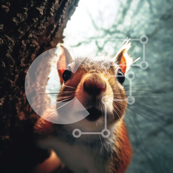 Intra Συλλεκτικό Ξύλινο Παζλ Plywood  4mm - Αξιολάτρευτος κόκκινος σκίουρος που κρυφοκοιτάζει πίσω από έναν κορμό δέντρου Σε Ξύλινο Κουτί - Διαστάσεις: 10x10 cm – 25 κομμάτια