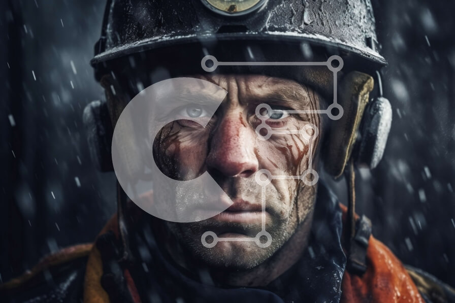 Intra Συλλεκτικό Ξύλινο Παζλ Plywood  4mm - Αποφασισμένος ανθρακωρύχος σε χειμερινό εξοπλισμό με χιονοπτώσεις στο παρασκήνιο Σε Ξύλινο Κουτί - Διαστάσεις Puzzle: 10x10 cm – 25 κομμάτια