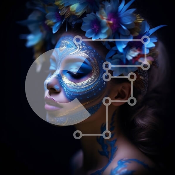 Σετ των 2 Intra Συλλεκτικό Ξύλινο Παζλ Plywood  4mm - Εκπληκτική φωτογραφία ομορφιάς μιας γυναίκας με μπλε χρώμα προσώπου και φλοράλ κόμμωση Σε Ξύλινο Κουτί - Διαστάσεις: 10x10 cm – 25 κομμάτια