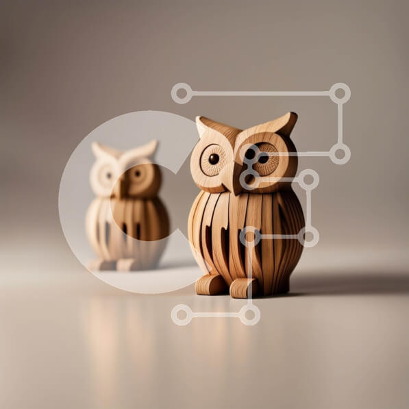 Intra Συλλεκτικό Ξύλινο Παζλ Plywood  4mm - Δύο ξύλινα αγάλματα κουκουβάγιας σε γκρι φόντο Σε Ξύλινο Κουτί - Διαστάσεις: 10x10 cm – 25 κομμάτια