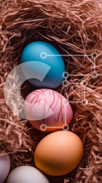 Intra Συλλεκτικό Ξύλινο Παζλ Plywood  4mm - Κοντινή εικόνα των πολύχρωμων πασχαλινών αυγών σε μια ψάθινη φωλιά Σε Ξύλινο Κουτί - Διαστάσεις: 10x10 cm – 25 κομμάτια