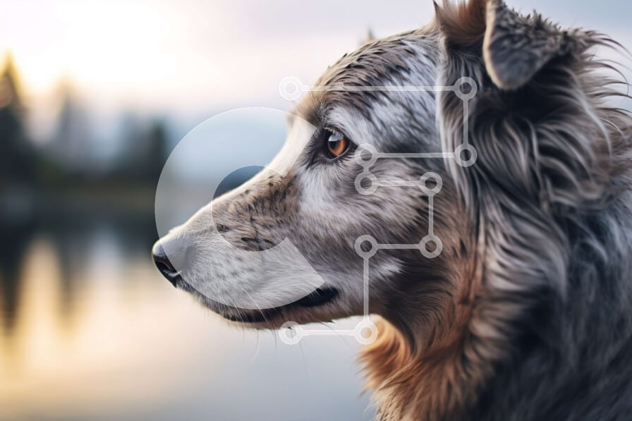 Intra Συλλεκτικό Ξύλινο Παζλ Plywood  4mm - Σκύλος με δασύτριχο τρίχωμα που κοιτάζει έξω το ηλιοβασίλεμα πάνω από το νερό Σε Ξύλινο Κουτί - Διαστάσεις: 10x10 cm – 25 κομμάτια