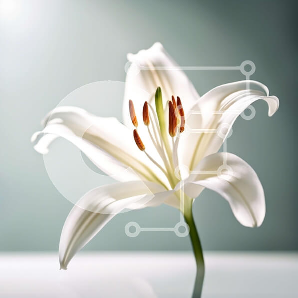 Σετ των 2 Intra Συλλεκτικό Ξύλινο Παζλ Plywood  4mm - Εκπληκτικό λευκό λουλούδι κρίνου σε μινιμαλιστικό γκρι φόντο Σε Ξύλινο Κουτί - Διαστάσεις: 10x10 cm – 25 κομμάτια