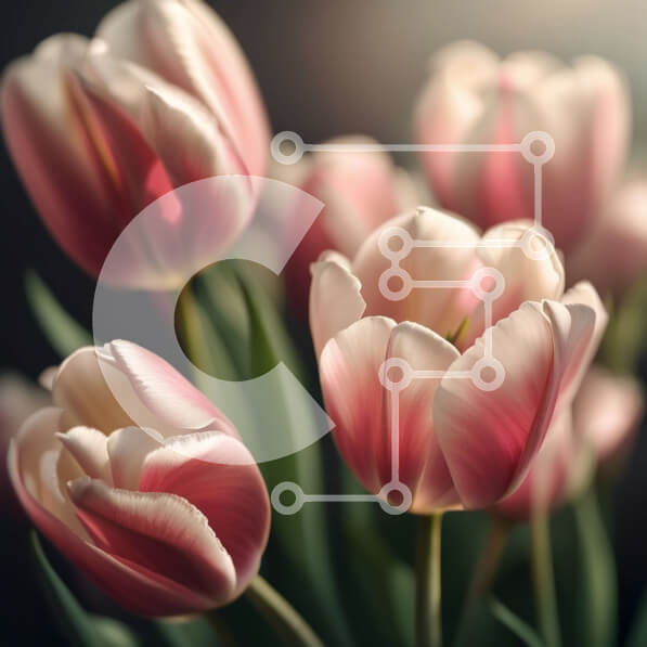 Intra Συλλεκτικό Ξύλινο Παζλ Plywood  4mm - Όμορφη εικόνα με ροζ και λευκές τουλίπες σε σκούρο φόντο Σε Ξύλινο Κουτί - Διαστάσεις: 10x10 cm – 25 κομμάτια