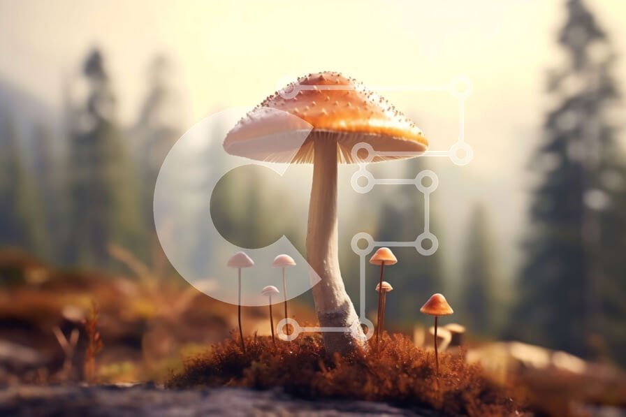 Intra Συλλεκτικό Ξύλινο Παζλ Plywood  4mm - Όμορφη εικόνα των μανιταριών που μεγαλώνουν σε ένα δάσος Σε Ξύλινο Κουτί - Διαστάσεις: 10x10 cm – 25 κομμάτια