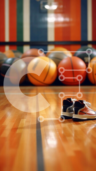 Intra Συλλεκτικό Ξύλινο Παζλ Plywood  4mm - Ένα γήπεδο μπάσκετ με πολλές μπάλες μπάσκετ στο πάτωμα Σε Ξύλινο Κουτί - Διαστάσεις Puzzle: 10x10 cm – 25 κομμάτια