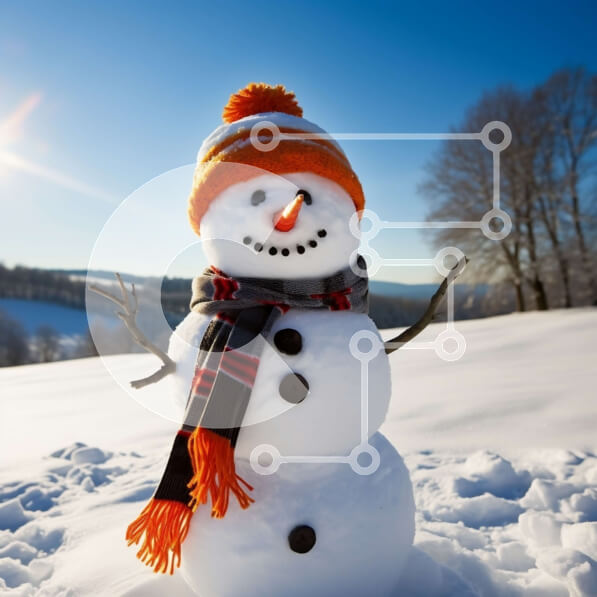 Intra Συλλεκτικό Ξύλινο Παζλ Plywood  4mm - Χιονάνθρωπος σε ένα χιονισμένο χωράφι με μπλε ουρανό και σύννεφα Σε Ξύλινο Κουτί - Διαστάσεις Puzzle: 10x10 cm – 25 κομμάτια