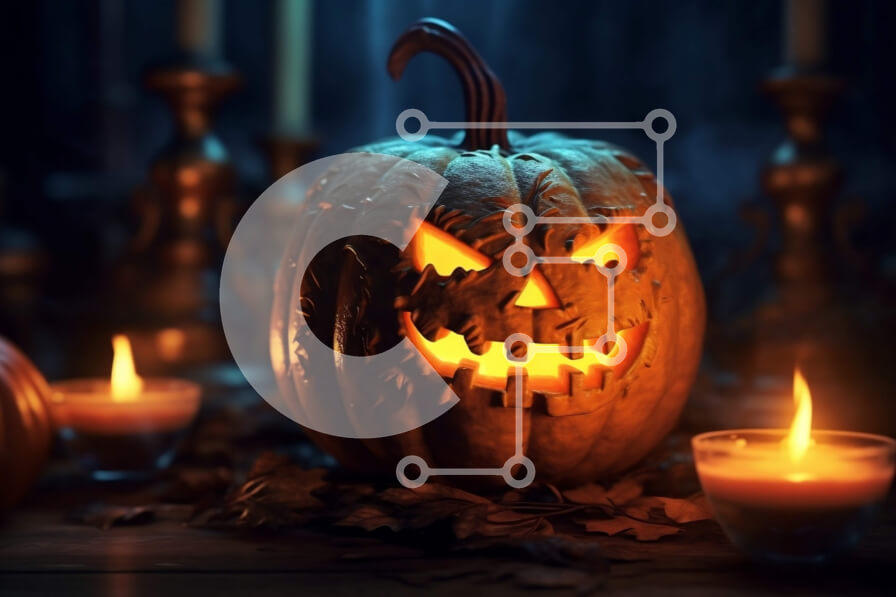 Intra Συλλεκτικό Ξύλινο Παζλ Plywood  4mm - Διακόσμηση αποκριών: Σκαλιστή κολοκύθα με πρόσωπο Jack-o-lantern στο τραπέζι Σε Ξύλινο Κουτί - Διαστάσεις: 10x10 cm – 25 κομμάτια