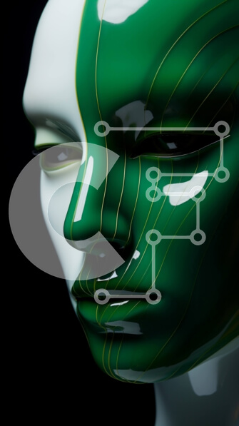 Intra Συλλεκτικό Ξύλινο Παζλ Plywood  4mm - Αφηρημένο πρόσωπο με πράσινες και λευκές ρίγες Σε Ξύλινο Κουτί - Διαστάσεις Puzzle: 10x10 cm – 25 κομμάτια