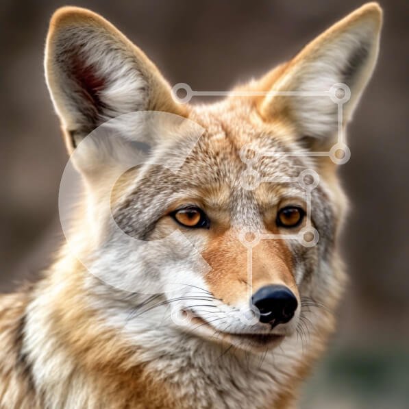 Intra Συλλεκτικό Ξύλινο Παζλ Plywood  4mm - Κοντινή εικόνα του προσώπου ενός κογιότ με καφέ γούνα και κίτρινα μάτια Σε Ξύλινο Κουτί - Διαστάσεις: 10x10 cm – 25 κομμάτια