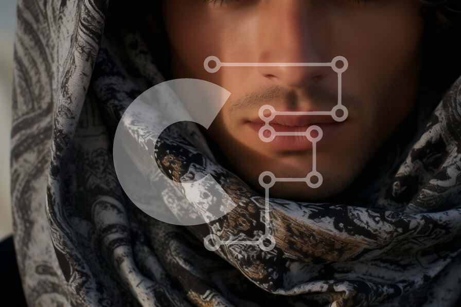 Intra Συλλεκτικό Ξύλινο Παζλ Plywood  4mm - Κομψός άντρας με μαύρα φούτερ με μοτίβα Paisley σε μια παραλία Σε Ξύλινο Κουτί - Διαστάσεις Puzzle: 10x10 cm – 25 κομμάτια