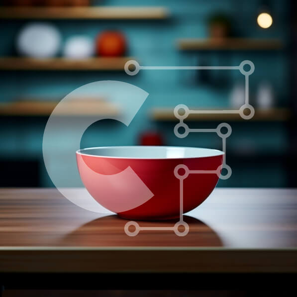 Intra Συλλεκτικό Ξύλινο Παζλ Plywood  4mm - Κόκκινο μπολ σε ξύλινο τραπέζι μπροστά από τον μπλε τοίχο Σε Ξύλινο Κουτί - Διαστάσεις Puzzle: 10x10 cm – 25 κομμάτια