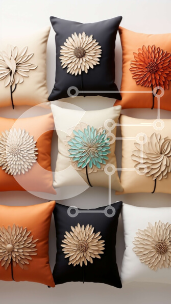 Intra Συλλεκτικό Ξύλινο Παζλ Plywood  4mm - Πολύχρωμο σετ έξι διακοσμητικών μαξιλαριών με floral μοτίβα Σε Ξύλινο Κουτί - Διαστάσεις Puzzle: 10x10 cm – 25 κομμάτια