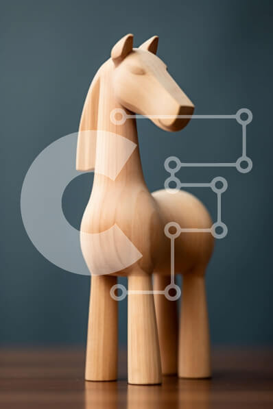 Intra Συλλεκτικό Ξύλινο Παζλ Plywood  4mm - Ξύλινο άγαλμα αλόγων σε ξύλινο τραπέζι Σε Ξύλινο Κουτί - Διαστάσεις: 10x10 cm – 25 κομμάτια