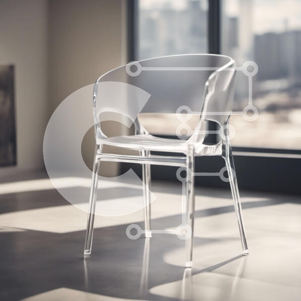 Intra Συλλεκτικό Ξύλινο Παζλ Plywood  4mm - Καθαρή ακρυλική καρέκλα μπροστά από το παράθυρο με θέα στον ορίζοντα της πόλης Σε Ξύλινο Κουτί - Διαστάσεις Puzzle: 10x10 cm – 25 κομμάτια