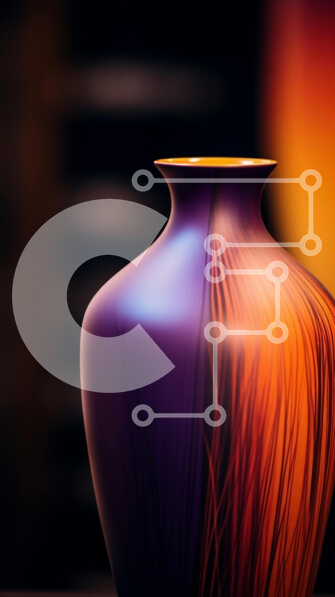 Intra Συλλεκτικό Ξύλινο Παζλ Plywood  4mm - Μωβ, πορτοκαλί και κίτρινο βάζο σε ξύλινο τραπέζι Σε Ξύλινο Κουτί - Διαστάσεις Puzzle: 10x10 cm – 25 κομμάτια