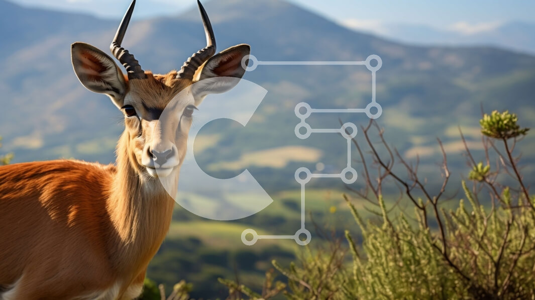 Σετ των 2 Intra Συλλεκτικό Ξύλινο Παζλ Plywood  4mm - Αρσενικό Impala που στέκεται στην χλοώδη πλαγιά με τα βουνά Σε Ξύλινο Κουτί - Διαστάσεις: 10x10 cm – 25 κομμάτια