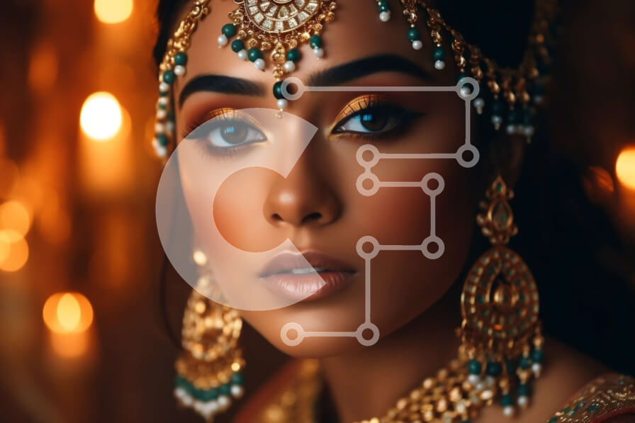 Intra Συλλεκτικό Ξύλινο Παζλ Plywood  4mm - Πανέμορφη Ινδή με παραδοσιακά κοσμήματα και μακιγιάζ Σε Ξύλινο Κουτί - Διαστάσεις Puzzle: 10x10 cm – 25 κομμάτια