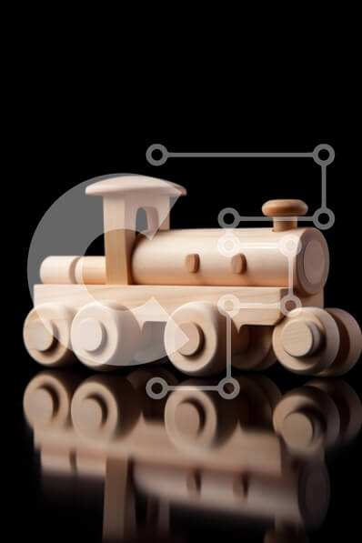 Intra Συλλεκτικό Ξύλινο Παζλ Plywood  4mm - Ξύλινο παιχνιδιάρικο τρένο με κόκκινο καμπούζ και μαύρες ρόδες σε μαύρη επιφάνεια Σε Ξύλινο Κουτί - Διαστάσεις: 10x10 cm – 25 κομμάτια