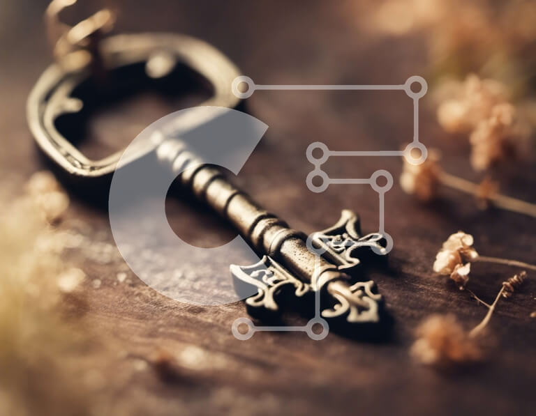 Intra Συλλεκτικό Ξύλινο Παζλ Plywood  4mm - Παλιό ορειχάλκινο κλειδί με περίπλοκα σχέδια σε ξύλινη επιφάνεια Σε Ξύλινο Κουτί - Διαστάσεις: 10x10 cm – 25 κομμάτια