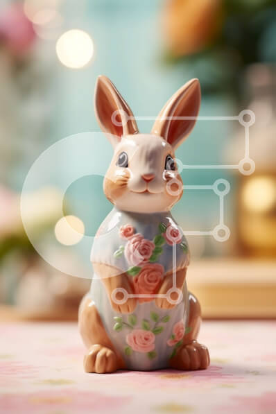 Intra Συλλεκτικό Ξύλινο Παζλ Plywood  4mm - Αξιολάτρευτο κεραμικό ειδώλιο λαγουδάκι με φλοράλ φόρεμα Σε Ξύλινο Κουτί - Διαστάσεις: 10x10 cm – 25 κομμάτια