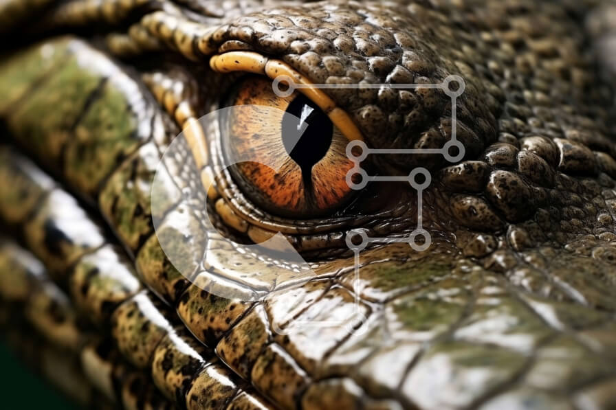 Σετ των 2 Intra Συλλεκτικό Ξύλινο Παζλ Plywood  4mm - Καταπληκτική εικόνα από κοντά του ματιού του κροκόδειλου με αιχμηρά δόντια Σε Ξύλινο Κουτί - Διαστάσεις: 10x10 cm – 25 κομμάτια