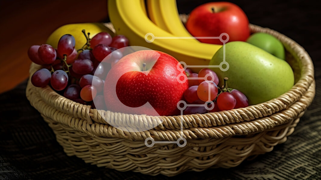 Σετ των 2 Intra Συλλεκτικό Ξύλινο Παζλ Plywood  4mm - Πολύχρωμα και φρέσκα φρούτα σε ένα ψάθινο καλάθι Σε Ξύλινο Κουτί - Διαστάσεις: 10x10 cm – 25 κομμάτια