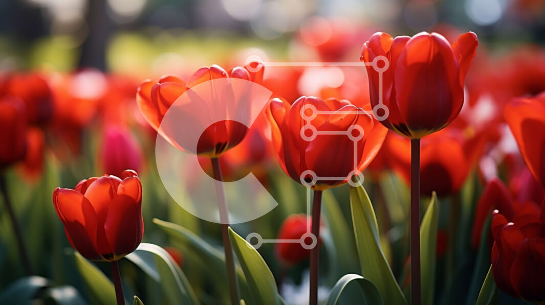 Intra Συλλεκτικό Ξύλινο Παζλ Plywood  4mm - Ομάδα κόκκινων τουλιπών σε πλήρη άνθιση Σε Ξύλινο Κουτί - Διαστάσεις: 10x10 cm – 25 κομμάτια