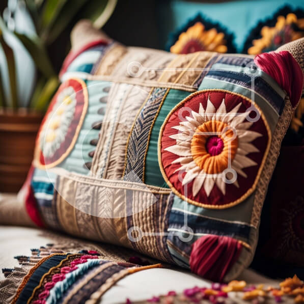 Intra Συλλεκτικό Ξύλινο Παζλ Plywood  4mm - Μαξιλάρι με περίτεχνα κεντήματα και φούντες για ζωηρή διακόσμηση σπιτιού Σε Ξύλινο Κουτί - Διαστάσεις: 10x10 cm – 25 κομμάτια