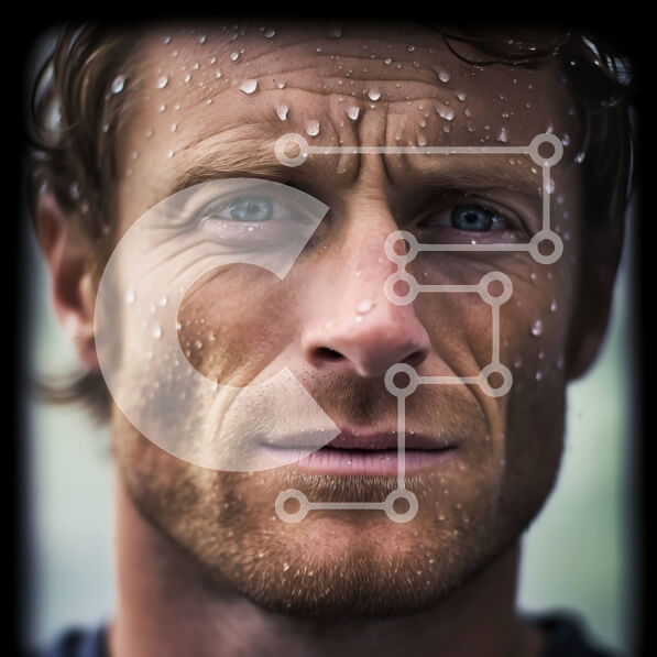 Intra Συλλεκτικό Ξύλινο Παζλ Plywood  4mm - Σοβαρός άνδρας με σταγονίδια νερού στο πρόσωπό του Σε Ξύλινο Κουτί - Διαστάσεις Puzzle: 10x10 cm – 25 κομμάτια