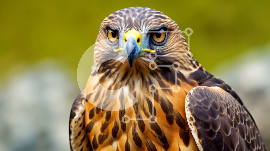 Σετ των 2 Intra Συλλεκτικό Ξύλινο Παζλ Plywood  4mm - Έντονη κοντινή λήψη του προσώπου του Hawk με διαπεραστικά μάτια και κοφτερό ράμφος Σε Ξύλινο Κουτί - Διαστάσεις: 10x10 cm – 25 κομμάτια