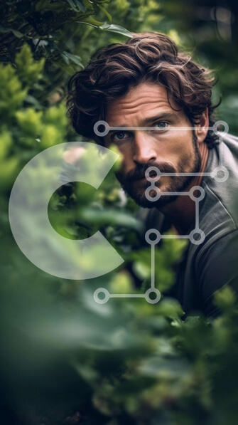 Σετ των 2 Intra Συλλεκτικό Ξύλινο Παζλ Plywood  4mm - Άνθρωπος με γυαλιά που κοιτάζει μέσα από φύλλα σε δασώδη περιοχή Σε Ξύλινο Κουτί - Διαστάσεις: 10x10 cm – 25 κομμάτια